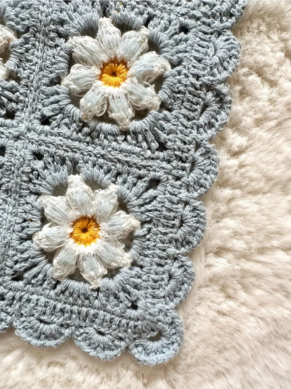 Sunday State Crochet Daisy Bandana in Light Blue and White